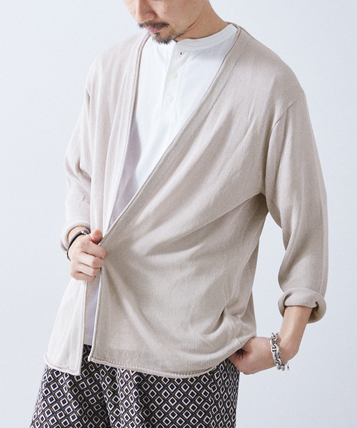 417 EDIFICE（フォーワンセブンエディフィス）の「リネンライクカーディガン（カーディガン/ボレロ・メンズ・ブラックミックス/グレー/ブラウン/ライトグリーン・SMALL/MEDIUM/LARGE）」の3枚目の写真