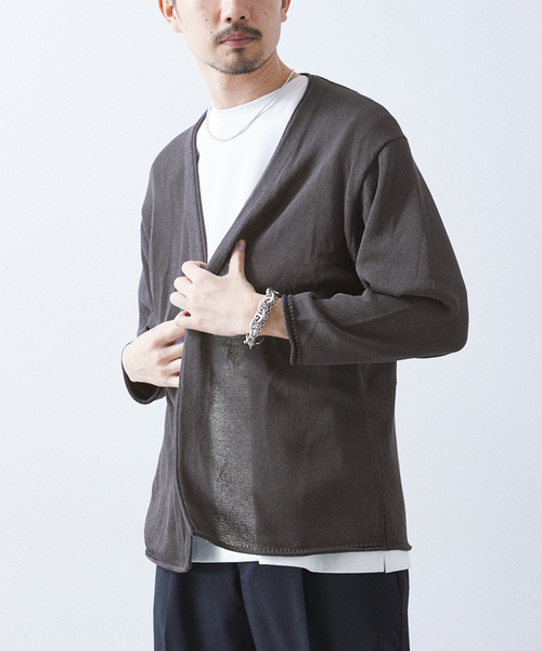 417 EDIFICE（フォーワンセブンエディフィス）の「リネンライクカーディガン（カーディガン/ボレロ・メンズ・ブラックミックス/グレー/ブラウン/ライトグリーン・SMALL/MEDIUM/LARGE）」の6枚目の写真