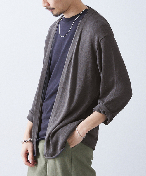 417 EDIFICE（フォーワンセブンエディフィス）の「リネンライクカーディガン（カーディガン/ボレロ・メンズ・ブラックミックス/グレー/ブラウン/ライトグリーン・SMALL/MEDIUM/LARGE）」の7枚目の写真