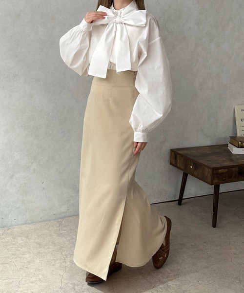 apres jour clair（アプレジュールクレア）の「【apres jour clair】ボウタイ付ブラウス【ZOZOTOWN限定アイテム】（シャツ/ブラウス・レディース・ライトグレー/オフホワイト/オレンジ系その他・X-LARGE/フリー）」の9枚目の写真