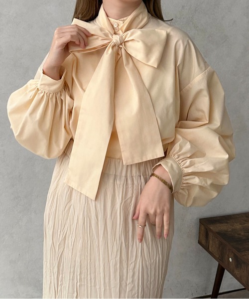 apres jour clair（アプレジュールクレア）の「【apres jour clair】ボウタイ付ブラウス【ZOZOTOWN限定アイテム】（シャツ/ブラウス・レディース・ライトグレー/オフホワイト/オレンジ系その他・X-LARGE/フリー）」の14枚目の写真