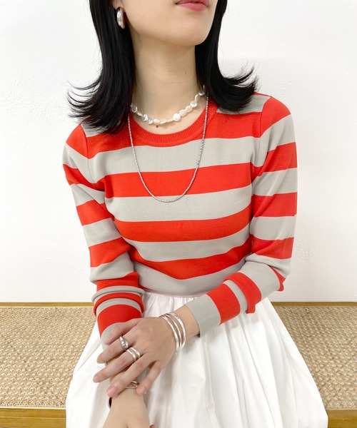 SHENERY（シーナリー）の「2WAYショートニット（ニット/セーター・レディース・オレンジ/ネイビー/ピンク/アイボリー・FREE）」の5枚目の写真