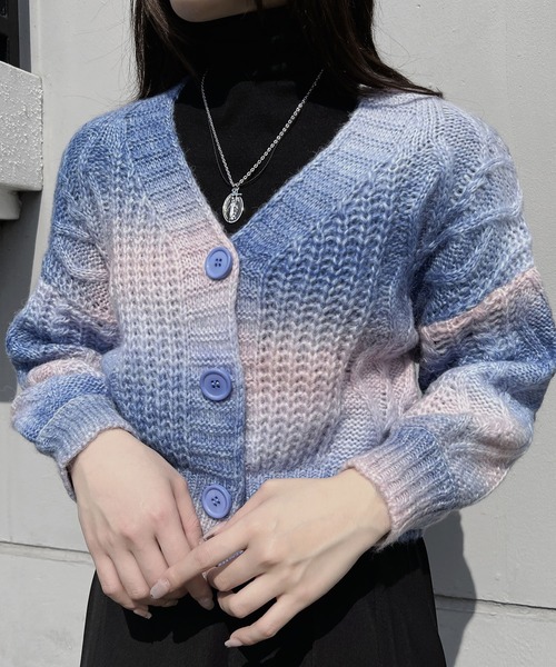 Figments（フィグメンツ）の「タイダイドロップショルダーカーディガン（カーディガン/ボレロ・レディース・ブラック/パープル・FREE）」の2枚目の写真