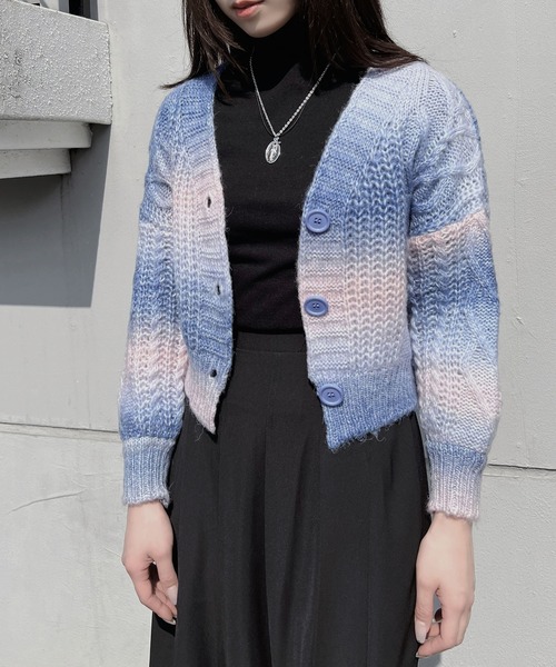 Figments（フィグメンツ）の「タイダイドロップショルダーカーディガン（カーディガン/ボレロ・レディース・ブラック/パープル・FREE）」の10枚目の写真