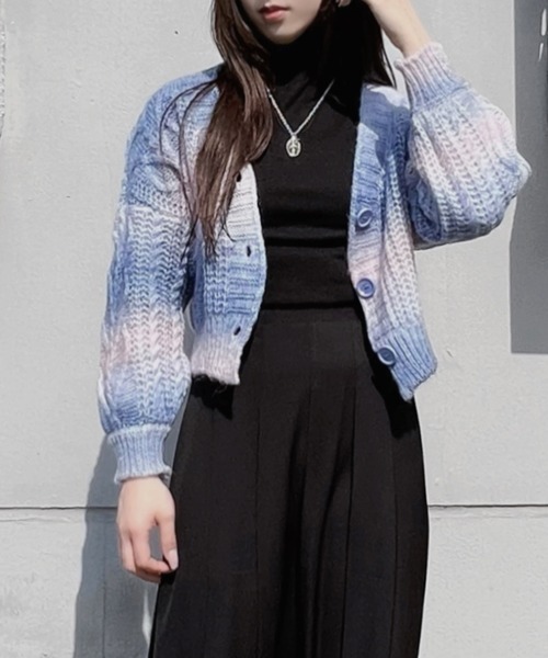 Figments（フィグメンツ）の「タイダイドロップショルダーカーディガン（カーディガン/ボレロ・レディース・ブラック/パープル・FREE）」の9枚目の写真