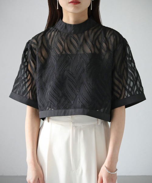 cheriella（シェリエラ）の「【cheriella】WEB限定リーフシアーショートトップス（シャツ/ブラウス・レディース・ブラック/アイボリー・M）」の16枚目の写真