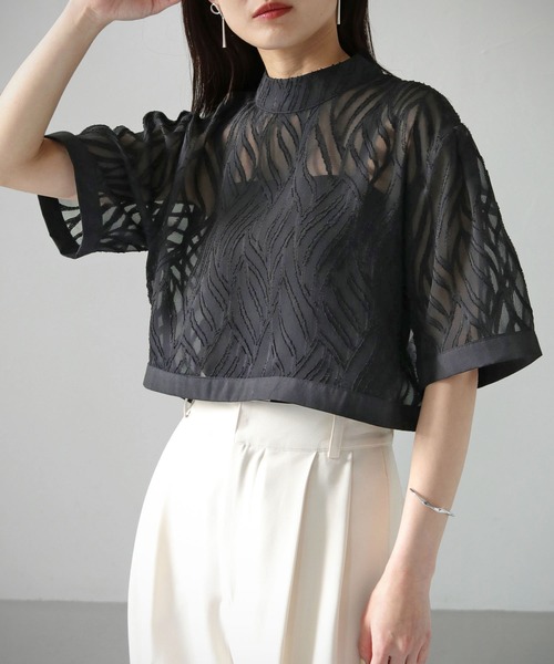 cheriella（シェリエラ）の「【cheriella】WEB限定リーフシアーショートトップス（シャツ/ブラウス・レディース・ブラック/アイボリー・M）」の17枚目の写真