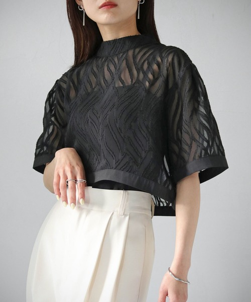 cheriella（シェリエラ）の「【cheriella】WEB限定リーフシアーショートトップス（シャツ/ブラウス・レディース・ブラック/アイボリー・M）」の18枚目の写真