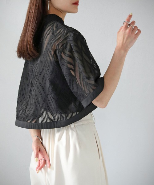 cheriella（シェリエラ）の「【cheriella】WEB限定リーフシアーショートトップス（シャツ/ブラウス・レディース・ブラック/アイボリー・M）」の21枚目の写真