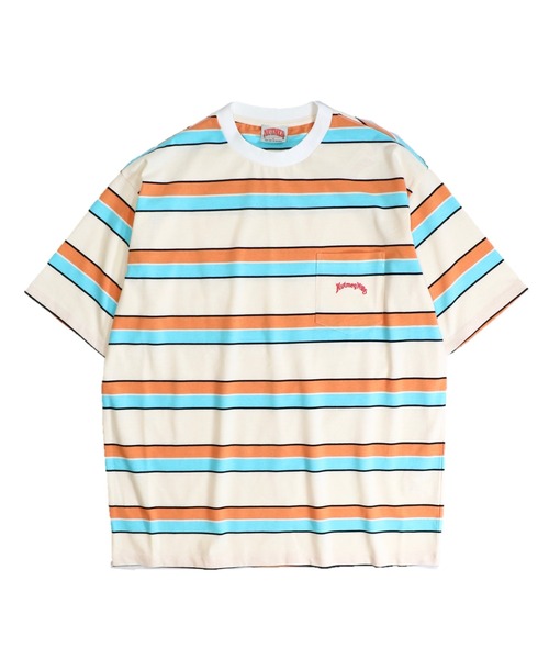 NutmegMills（ナツメグミルズ）の「NUTMEG MILLS /ナツメグミルズ EMB BORDER CREW POCKET TEE 刺繍ボーダーポケットTEE（Tシャツ/カットソー・メンズ・グレイッシュベージュ/ホワイト・X-SMALL/LARGE/X-LARGE/MEDIUM）」の18枚目の写真