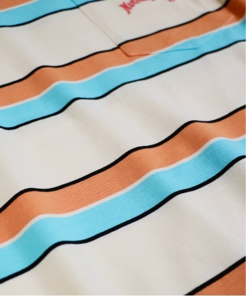 NutmegMills（ナツメグミルズ）の「NUTMEG MILLS /ナツメグミルズ EMB BORDER CREW POCKET TEE 刺繍ボーダーポケットTEE（Tシャツ/カットソー・メンズ・グレイッシュベージュ/ホワイト・X-SMALL/LARGE/X-LARGE/MEDIUM）」の12枚目の写真