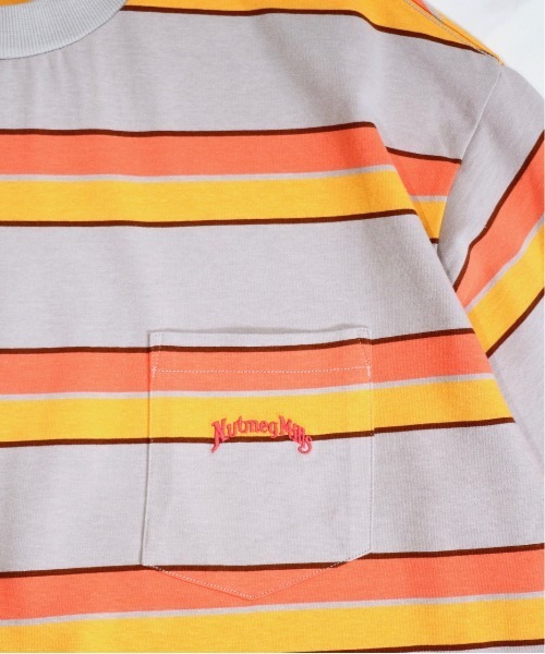 NutmegMills（ナツメグミルズ）の「NUTMEG MILLS /ナツメグミルズ EMB BORDER CREW POCKET TEE 刺繍ボーダーポケットTEE（Tシャツ/カットソー・メンズ・グレイッシュベージュ/ホワイト・X-SMALL/LARGE/X-LARGE/MEDIUM）」の8枚目の写真