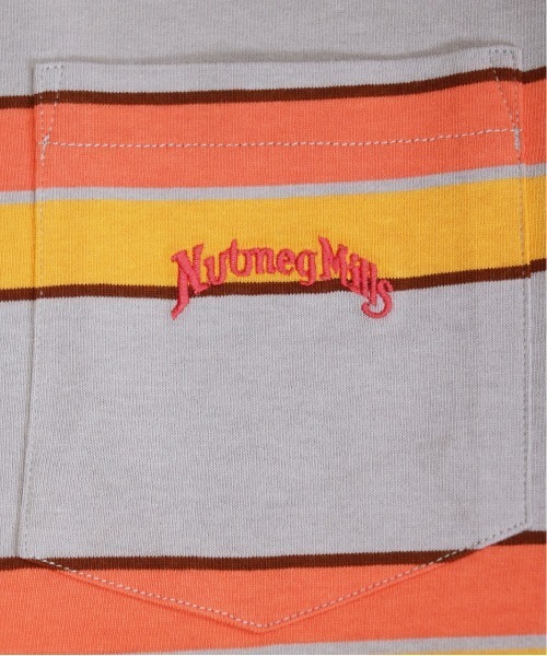 NutmegMills（ナツメグミルズ）の「NUTMEG MILLS /ナツメグミルズ EMB BORDER CREW POCKET TEE 刺繍ボーダーポケットTEE（Tシャツ/カットソー・メンズ・グレイッシュベージュ/ホワイト・X-SMALL/LARGE/X-LARGE/MEDIUM）」の7枚目の写真