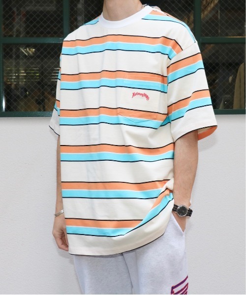 NutmegMills（ナツメグミルズ）の「NUTMEG MILLS /ナツメグミルズ EMB BORDER CREW POCKET TEE 刺繍ボーダーポケットTEE（Tシャツ/カットソー・メンズ・グレイッシュベージュ/ホワイト・X-SMALL/LARGE/X-LARGE/MEDIUM）」の17枚目の写真