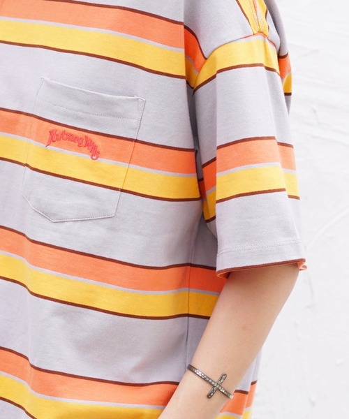 NutmegMills（ナツメグミルズ）の「NUTMEG MILLS /ナツメグミルズ EMB BORDER CREW POCKET TEE 刺繍ボーダーポケットTEE（Tシャツ/カットソー・メンズ・グレイッシュベージュ/ホワイト・X-SMALL/LARGE/X-LARGE/MEDIUM）」の22枚目の写真