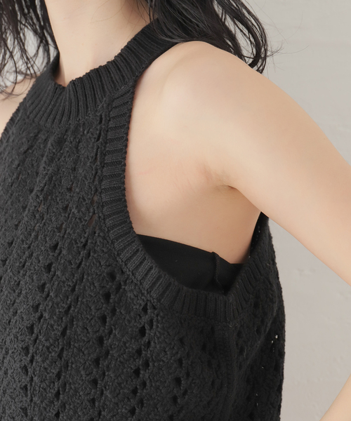 SAYAKADAVIS（サヤカディヴィス）の「【SAYAKADAVIS/サヤカデイヴィス】Crochet Tank：ニット（タンクトップ・レディース・ブラック・MEDIUM）」の2枚目の写真