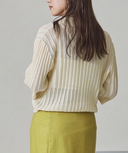acro（アクロ）の「襟付き透かし編みニットカーディガン/AC3508（シャツ/ブラウス・レディース・ブルー/ホワイト/ブラック・フリー）」の16枚目の写真