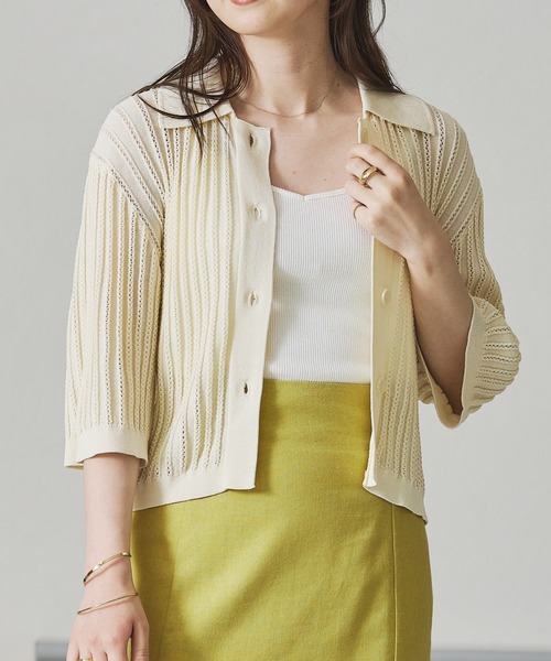 acro（アクロ）の「襟付き透かし編みニットカーディガン/AC3508（シャツ/ブラウス・レディース・ブルー/ホワイト/ブラック・フリー）」の15枚目の写真