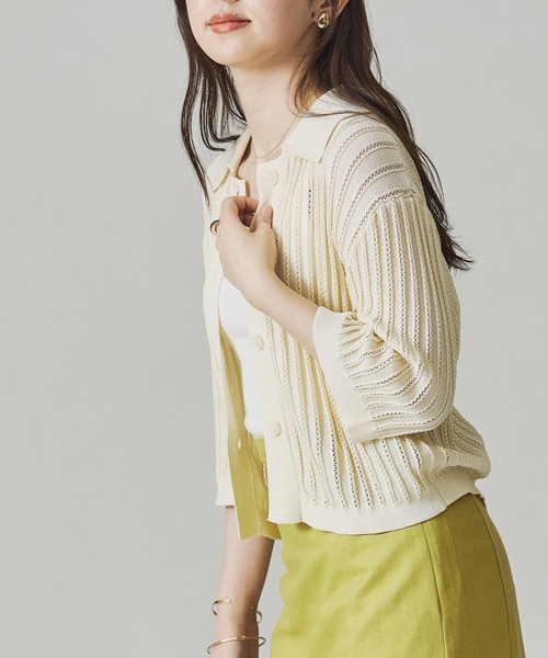 acro（アクロ）の「襟付き透かし編みニットカーディガン/AC3508（シャツ/ブラウス・レディース・ブルー/ホワイト/ブラック・フリー）」の14枚目の写真