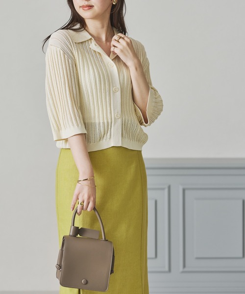 acro（アクロ）の「襟付き透かし編みニットカーディガン/AC3508（シャツ/ブラウス・レディース・ブルー/ホワイト/ブラック・フリー）」の12枚目の写真