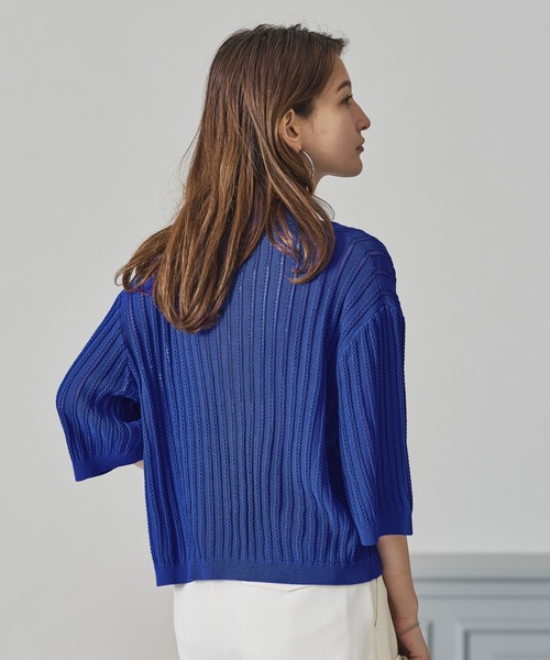 acro（アクロ）の「襟付き透かし編みニットカーディガン/AC3508（シャツ/ブラウス・レディース・ブルー/ホワイト/ブラック・フリー）」の9枚目の写真