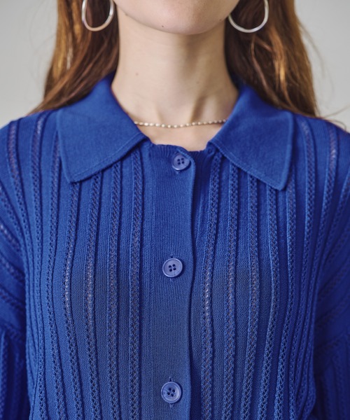 acro（アクロ）の「襟付き透かし編みニットカーディガン/AC3508（シャツ/ブラウス・レディース・ブルー/ホワイト/ブラック・フリー）」の8枚目の写真