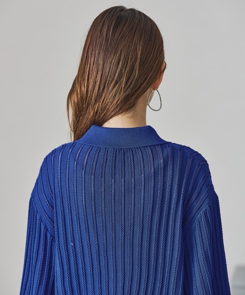 acro（アクロ）の「襟付き透かし編みニットカーディガン/AC3508（シャツ/ブラウス・レディース・ブルー/ホワイト/ブラック・フリー）」の4枚目の写真