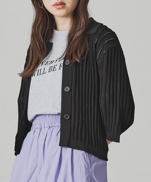 acro（アクロ）の「襟付き透かし編みニットカーディガン/AC3508（シャツ/ブラウス・レディース・ブルー/ホワイト/ブラック・フリー）」の20枚目の写真