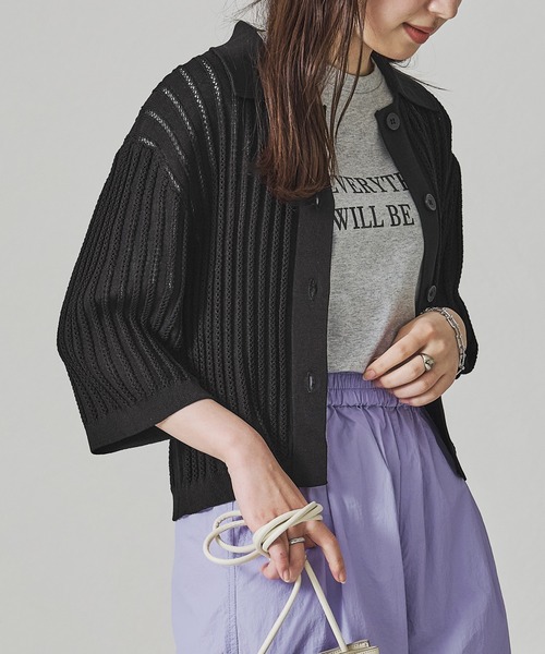 acro（アクロ）の「襟付き透かし編みニットカーディガン/AC3508（シャツ/ブラウス・レディース・ブルー/ホワイト/ブラック・フリー）」の22枚目の写真