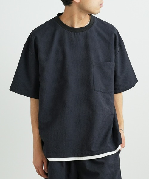 CIAOPANIC TYPY（チャオパニックティピー）の「ストレッチシアサッカークルーネックTee（スポーツグッズ・メンズ・ブルー/ブラウン/ダークネイビー・M/L）」の3枚目の写真