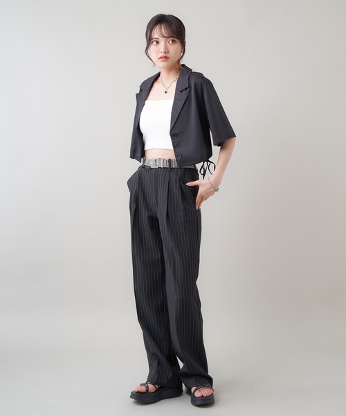 SPINNS（スピンズ）の「2タックストライプデザイン ストレートパンツ（スラックス・レディース・チャコール/ブラック・S/M）」の16枚目の写真