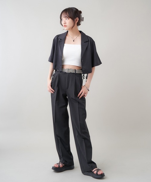 SPINNS（スピンズ）の「2タックストライプデザイン ストレートパンツ（スラックス・レディース・チャコール/ブラック・S/M）」の15枚目の写真