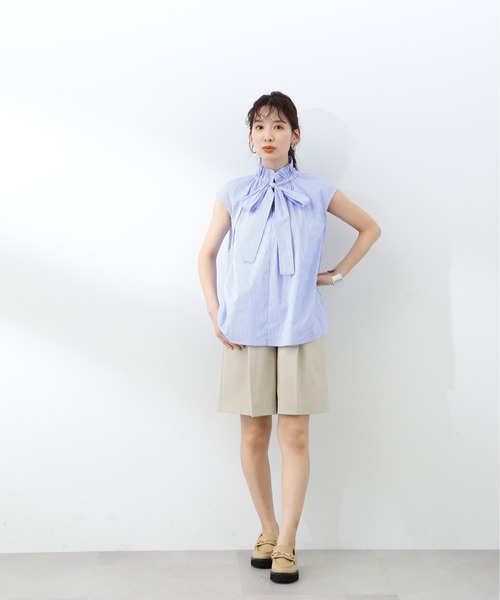 N.(N. Natural Beauty Basic)(エヌエヌナチュラルビューティーベーシック)の「◆リボンタイハイネックフリルブラウス(シャツ/ブラウス・レディース・ブラック/ストライプ/オフホワイト・MEDIUM)」の18枚目の写真