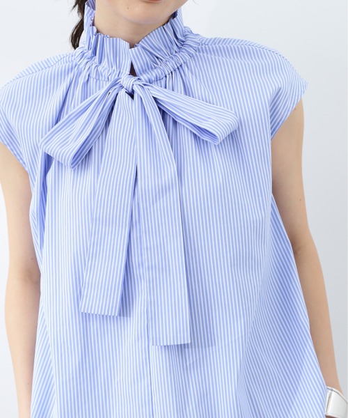 N.(N. Natural Beauty Basic)(エヌエヌナチュラルビューティーベーシック)の「◆リボンタイハイネックフリルブラウス(シャツ/ブラウス・レディース・ブラック/ストライプ/オフホワイト・MEDIUM)」の16枚目の写真