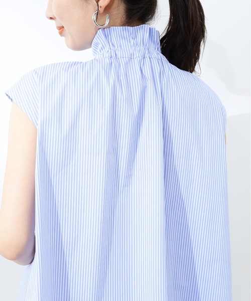 N.(N. Natural Beauty Basic)(エヌエヌナチュラルビューティーベーシック)の「◆リボンタイハイネックフリルブラウス(シャツ/ブラウス・レディース・ブラック/ストライプ/オフホワイト・MEDIUM)」の13枚目の写真