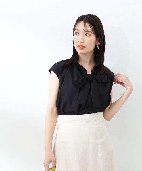 N.(N. Natural Beauty Basic)(エヌエヌナチュラルビューティーベーシック)の「◆リボンタイハイネックフリルブラウス(シャツ/ブラウス・レディース・ブラック/ストライプ/オフホワイト・MEDIUM)」の15枚目の写真