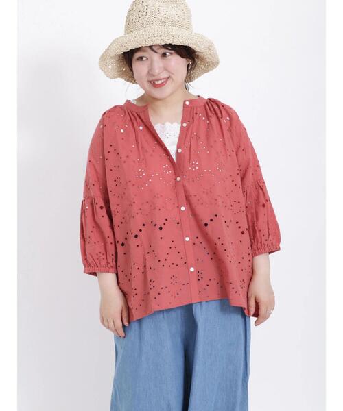 Samansa Mos2（サマンサ モスモス）の「インドカットワーク刺繍七分袖ブラウス（シャツ/ブラウス・レディース・イエロー/グリーン/レッド/ブラウン/オフホワイト/ブラック・F）」の7枚目の写真