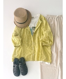 Samansa Mos2 | インドカットワーク刺繍七分袖ブラウス(シャツ/ブラウス)