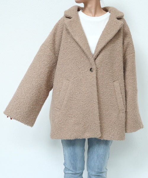 andme（アンドミー）の「ミドル丈シープ調ボアテーラードコート（チェスターコート・レディース・ライトベージュ/ブラック/モカ/ブラウン・M）」の17枚目の写真