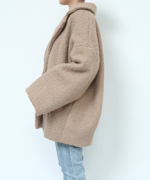 andme（アンドミー）の「ミドル丈シープ調ボアテーラードコート（チェスターコート・レディース・ライトベージュ/ブラック/モカ/ブラウン・M）」の18枚目の写真