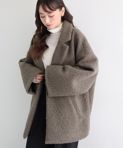 andme（アンドミー）の「ミドル丈シープ調ボアテーラードコート（チェスターコート・レディース・ライトベージュ/ブラック/モカ/ブラウン・M）」の15枚目の写真