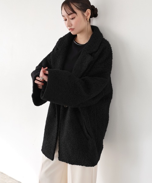 andme（アンドミー）の「ミドル丈シープ調ボアテーラードコート（チェスターコート・レディース・ライトベージュ/ブラック/モカ/ブラウン・M）」の9枚目の写真