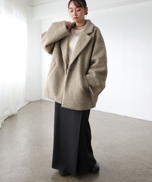 ミドル丈シープ調ボアテーラードコート（チェスターコート）｜andme