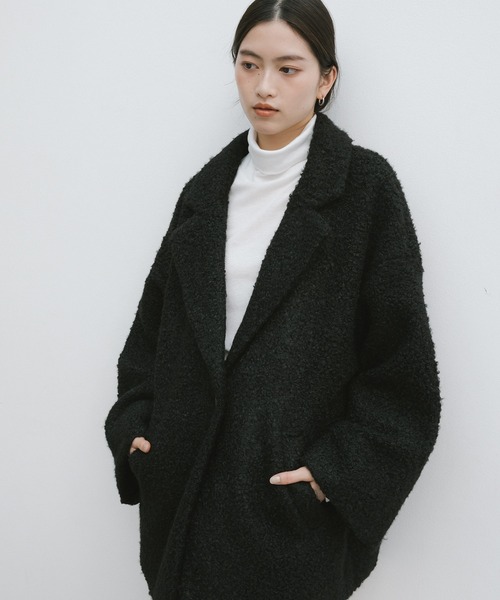 レア⭐︎美品⭐︎pdm ピーディーエム　コート　黒 セール】ミドル丈シープ調ボアテーラードコート（チェスターコート