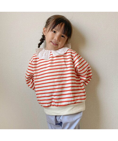 apres les cours（アプレレクール）の「【WEB限定】フリル衿トレーナー（スウェット・キッズ・ピンク/グリーン/パープル/ブラック/オレンジ/ブルー・100/90/110/130/120/140/80）」の8枚目の写真