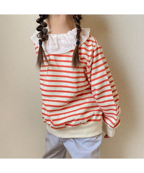 apres les cours（アプレレクール）の「【WEB限定】フリル衿トレーナー（スウェット・キッズ・ピンク/グリーン/パープル/ブラック/オレンジ/ブルー・100/90/110/130/120/140/80）」の7枚目の写真