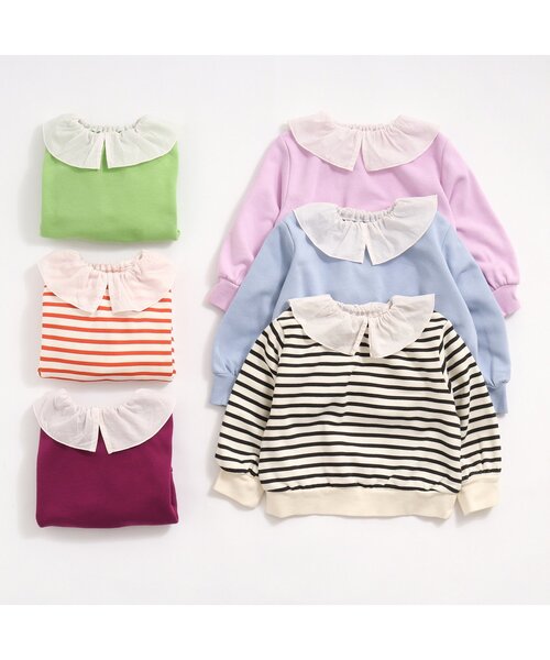 apres les cours（アプレレクール）の「【WEB限定】フリル衿トレーナー（スウェット・キッズ・ピンク/グリーン/パープル/ブラック/オレンジ/ブルー・100/90/110/130/120/140/80）」の11枚目の写真