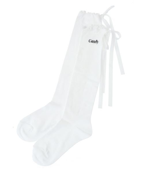Candy Stripper（キャンディストリッパー）の「CANDY RIBBON HIGH ソックス（ソックス/靴下・レディース・アイボリー/ブラック/レッド・FREE）」の9枚目の写真