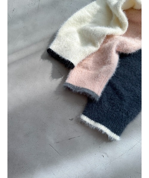 EPIMI E'PIMMY（エピミエピミー）の「【ハンドウォッシャブル】配色ラインシャギーポロニット（ニット/セーター・レディース・ピンクベージュ/オフホワイト/グレー・MEDIUM）」の16枚目の写真