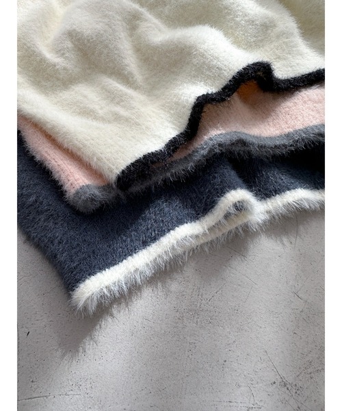 EPIMI E'PIMMY（エピミエピミー）の「【ハンドウォッシャブル】配色ラインシャギーポロニット（ニット/セーター・レディース・ピンクベージュ/オフホワイト/グレー・MEDIUM）」の17枚目の写真